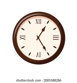 Vintage clock isolated on white background. Retro clocks with roman numerals. Hour time clock concept.Vector stock