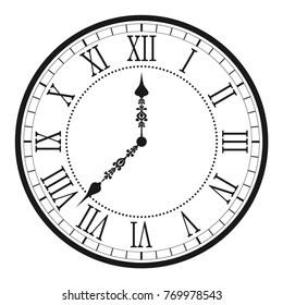 Vintage Clock With Roman Numeral. Antique Wall Clock-face Dial. Vector Illustration.