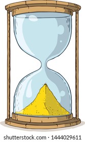 Vintage clock with sand in a color hand drawing style