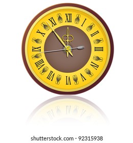 The vintage  clock shortly before midnight. vector.