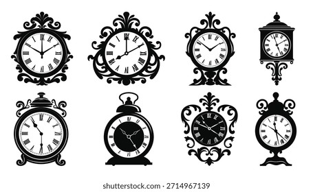 Conjunto de Vector de silueta de reloj vintage antiguo reloj decorativo