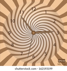 Vintage clock vector illustration. Brown isolated wall clock vector design. Abstract retro background with clock. Eps10 vector illustration.