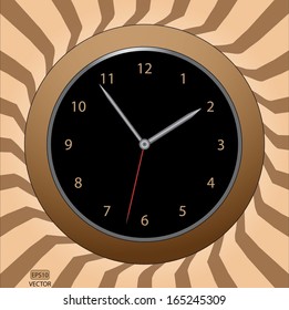 Vintage clock vector illustration. Brown isolated wall clock vector design. Abstract retro background with clock. Eps10 vector illustration. 
