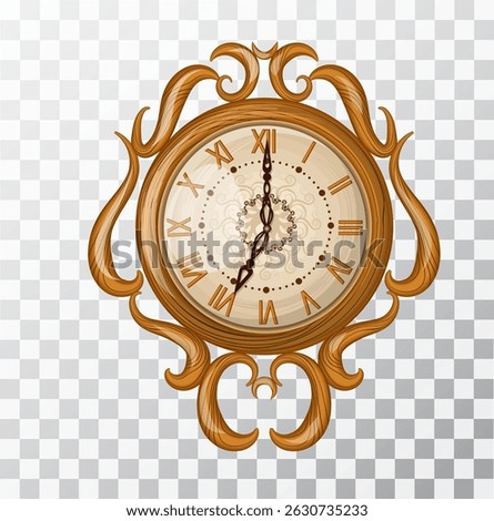 
Vintage clock in wooden frame. Isolate, clip art, Vector illustration.