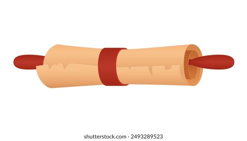 Vintage closed parchment scroll, ancient treasure map, antique message vector illustration