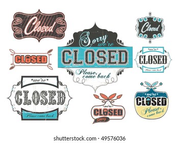 vintage closed store signs with worn out details which are easily removed leaving nice clean shapes