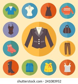 Vintage clothes Icons. Flat style. Vector illustration