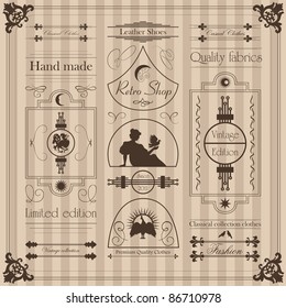 Vintage clothing labels and elements illustration collection
