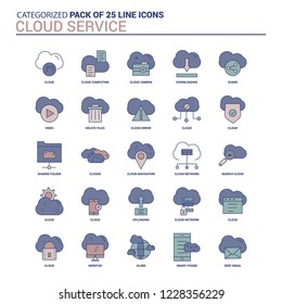 Vintage Cloud Service Icon set - 25 Flat Line icon set