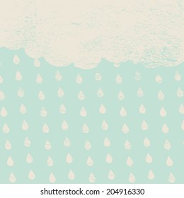 vintage clouds with rain drops on a blue background