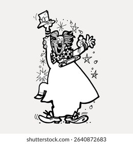 Vintage clown, chromolithograph art illustration isolated on white, vector.