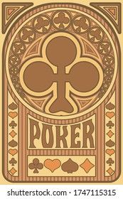 Vintage Club ace poker playing art nouveau cards, vector illustration