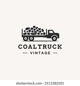 Vintage coal delivery truck logo vector icon illustration