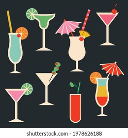 Vintage Cocktail Drinks Illustrated Vectors