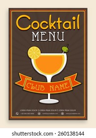 Vintage Cocktail menu card design for club, pub, night parties and beer bar.