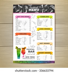 Vintage cocktail menu design. Document template