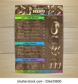 Vintage cocktail menu design. Document template