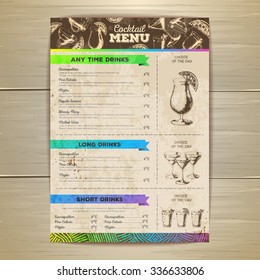 Vintage cocktail menu design. Document template