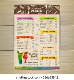 Vintage cocktail menu design. Document template