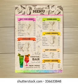 Vintage cocktail menu design. Document template