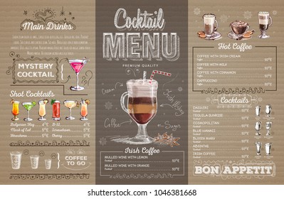 Diseño de carta de cócteles en cartón. Menú restaurante