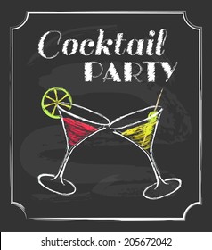 Vintage cocktail party poster. Chalkboard style. 