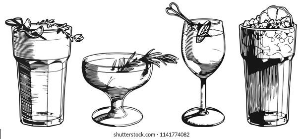 Vintage cocktails set. Vector illustration