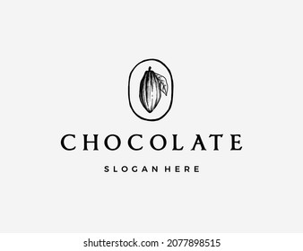 Plantilla de logotipo del frijol de cacao de cosecha de vintage