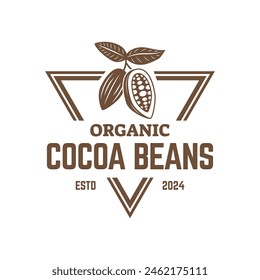 Vintage cocoa bean, cocoa plant logo icon vector template