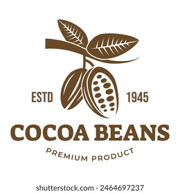 Vintage cocoa bean, cocoa plant logo icon vector template