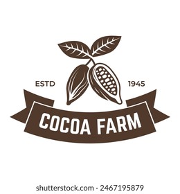 Vintage cocoa bean, cocoa plant logo icon vector template