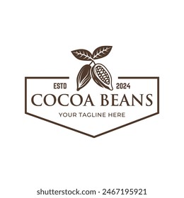 Vintage cocoa bean, cocoa plant logo icon vector template