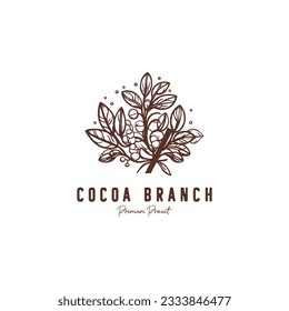 Vintage cocoa branch icon symbol, cocoa plant logo vector illustration template