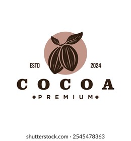 Vintage cocoa branch logo, cocoa bean, cocoa plant logo icon vector template on white background