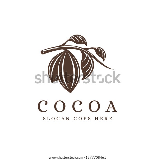 Vintage cocoa branch logo,\
cocoa bean, cocoa plant logo icon vector template on white\
background