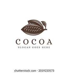 Vintage Cocoa Fruit Logo, Cocoa Bean, Cocoa Plant Logo Icon Vector Template On White Background