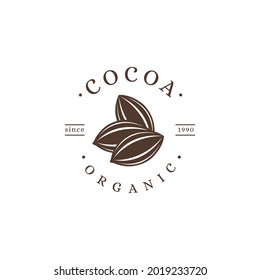 Vintage Cocoa Fruit Logo, Cocoa Bean, Cocoa Plant Logo Icon Vector Template On White Background