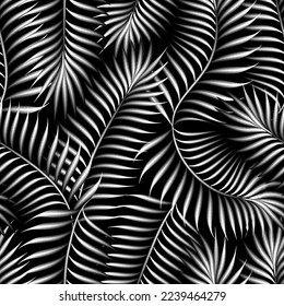 vintage coconut foliage seamless pattern on dark background. Template design for textiles, interior, clothes, wallpaper. tropical palm leaves seamless pattern. foliage wallpaper. nature background.