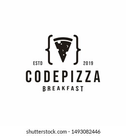 Vintage Code Pizza logo design. Retro Vintage design vector