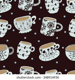 Vintage coffe porcelain. Vector seamless pattern. Seamless pattern can be used for wallpaper, pattern fills, web page background, surface textures.