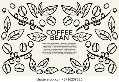 Vintage Coffee Bean floral vector illustration with leaves and Coffee beans in a decorative black tattoo style