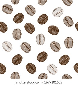Vintage coffee bean seamless on white background