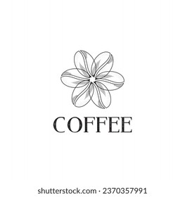 Vector del logotipo de los habas de café de época. Vector del logotipo de las flores de café