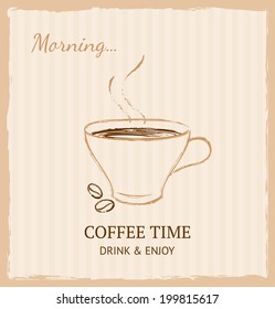 Vintage coffee cup. Good morning concept.