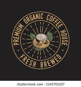 Vintage Coffee cup Hand drawn emblem badge