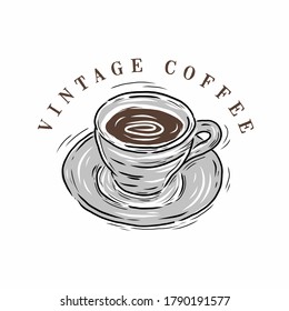 Vintage coffee cup line art drawing