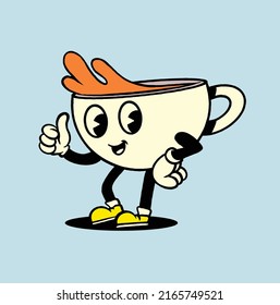 Ilustración vectorial de la mascota de la copa de café de época