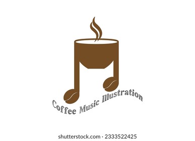 Vintage Coffee Cup Mug with Music Note and Coffee Bean for Cafe Bar Icon Illustration Vector