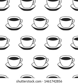 Vintage coffee cup seamless pattern. Background for coffee cafe menu, shop or house. Vector isolated illustration.