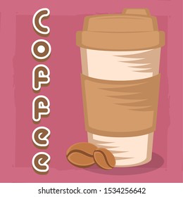 Vintage coffee cups poster with text - Vector illustration